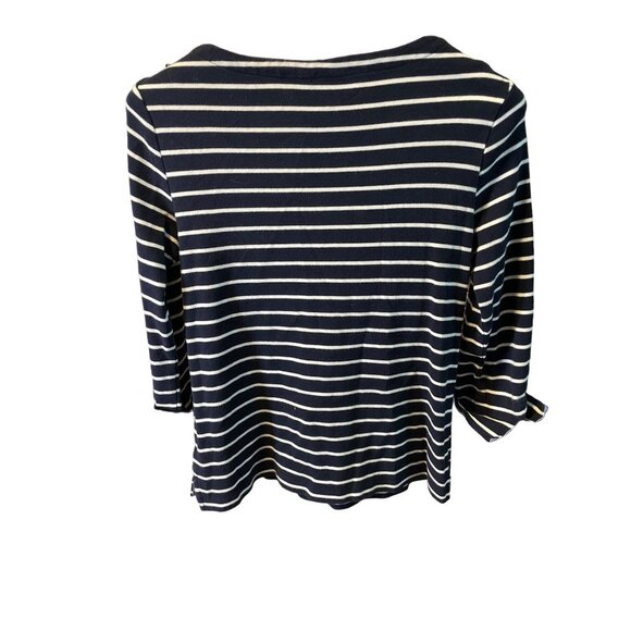 Nautica Navy Blue Boatneck Horizontal Stripe 3/4 Sleeve Pullover Top Sz M - Picture 2 of 6